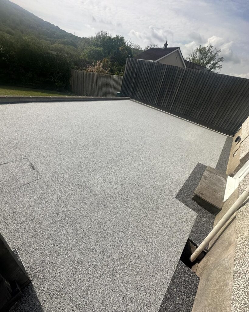 view from side of house of completed resin bound patio in Rhyd-Y-Fro Pontardawe.