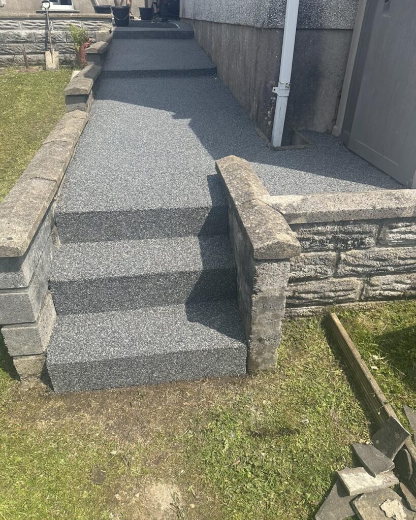 View of steps and path of completed resin bound surface using Vuba products at property in Rhyd-Y-Fro in Pontardawe